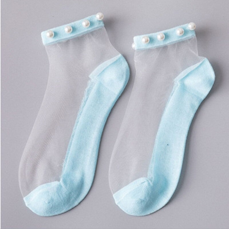 2 PAIRS TRANSPARENT PEARL SOCKS