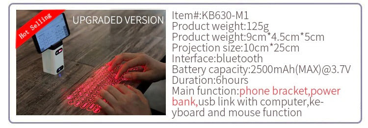 BLUETOOTH VIRTUAL LASER KEYBOARD PHONE HOLDER
